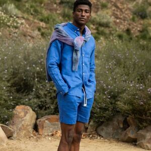 Men's Blue Linen Vilebrequin Dress Shirt XXXL